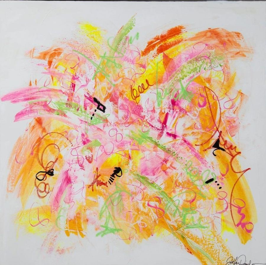 Pink Orange Explosion, an abstract painting by Esther Daniels